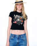 MARDI MERCREDI -  CROPPED TSHIRT FLOWERMARDI BLOSSOM_BLACK CREAM