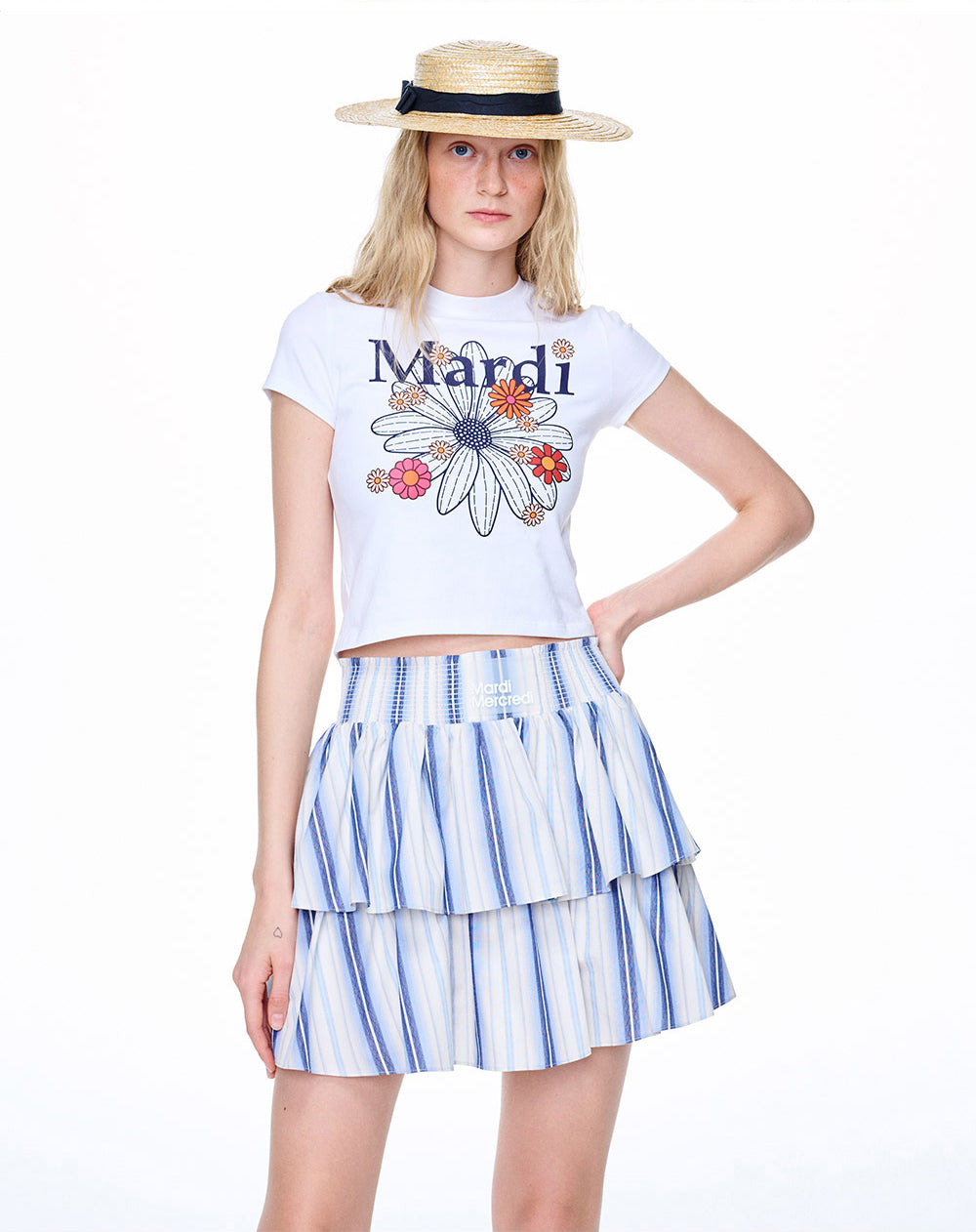 MARDI MERCREDI -  CROPPED TSHIRT FLOWERMARDI BLOSSOM_WHITE NAVY