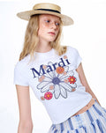 MARDI MERCREDI -  CROPPED TSHIRT FLOWERMARDI BLOSSOM_WHITE NAVY