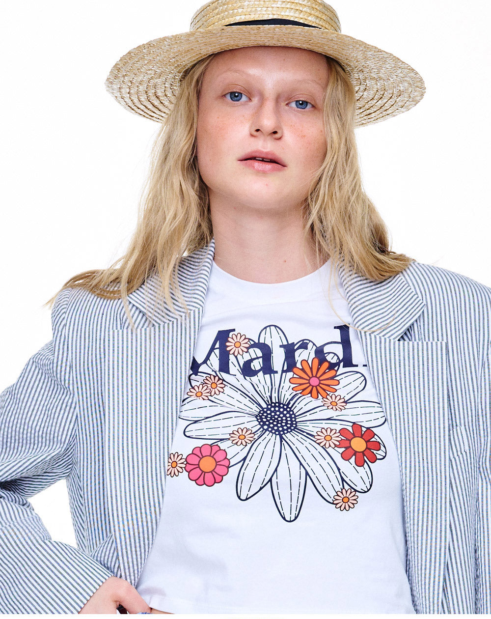 MARDI MERCREDI -  CROPPED TSHIRT FLOWERMARDI BLOSSOM_WHITE NAVY