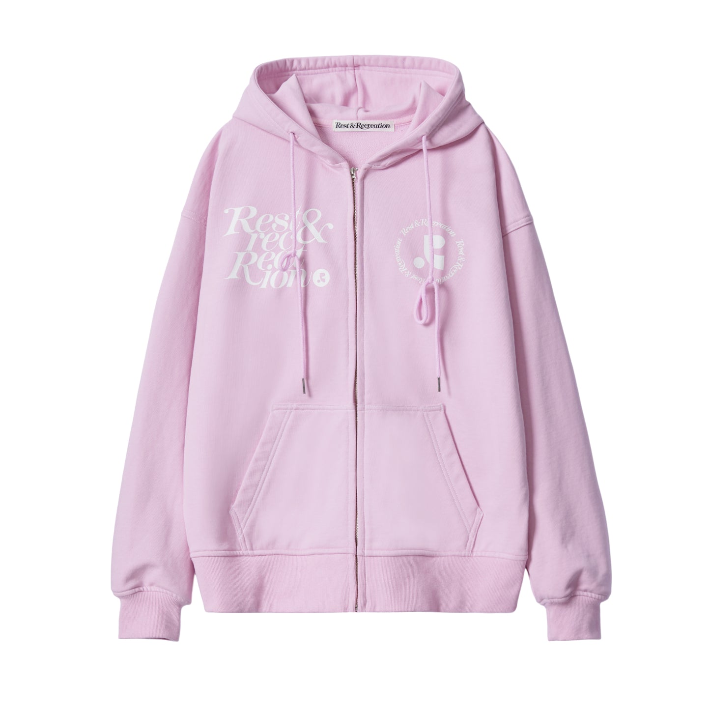 REST & RECREATION -  RR LOGO STITCH ZIP-UP HOODIE - PINK