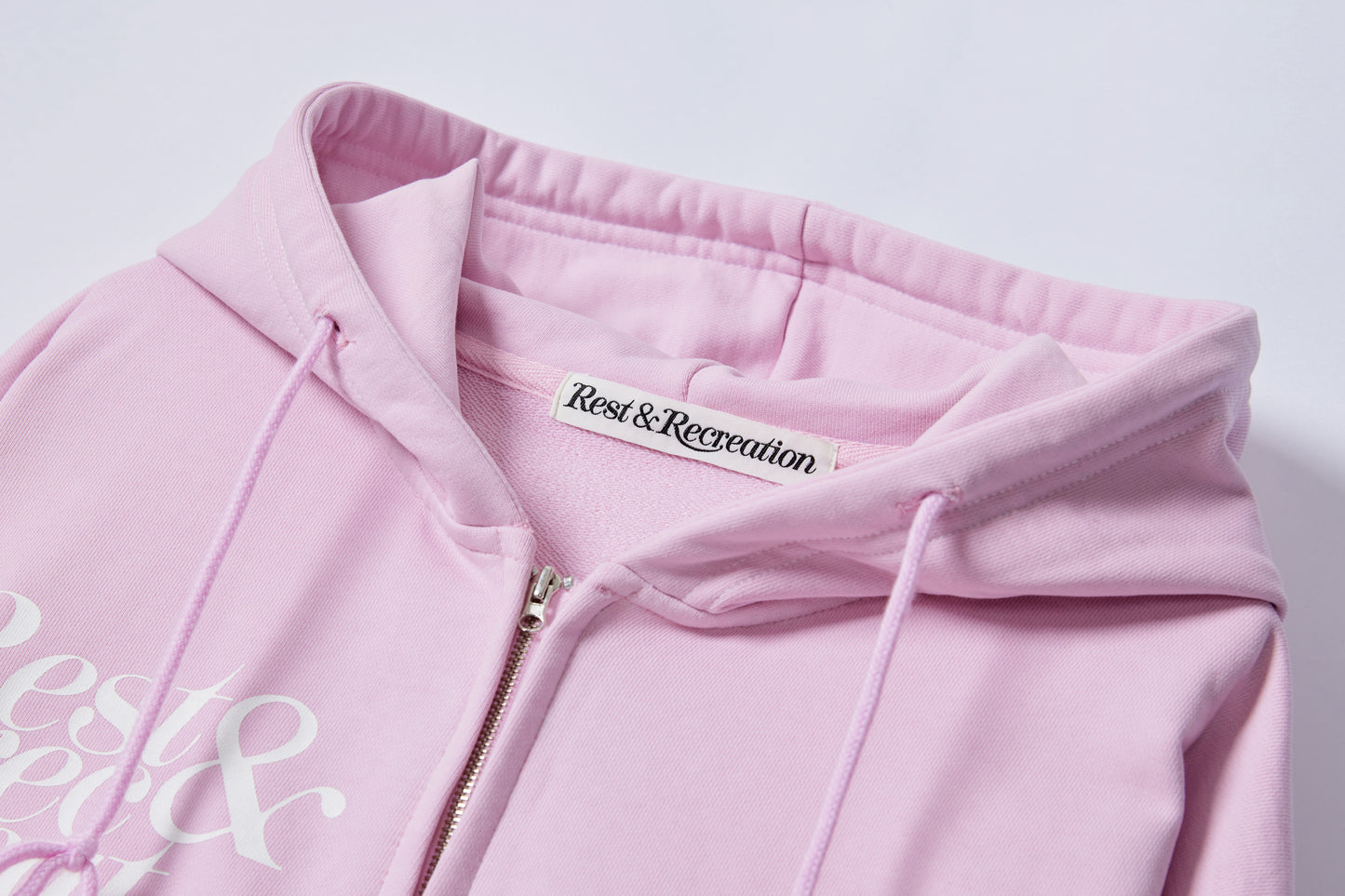 REST & RECREATION -  RR LOGO STITCH ZIP-UP HOODIE - PINK