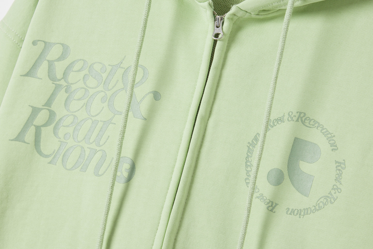 REST & RECREATION -  RR LOGO STITCH ZIP-UP HOODIE - YELLOWISH GREEN