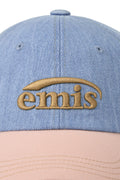 EMIS - WASHED DENIM BALL CAP-LIGHT BLUE DENIM/PINK