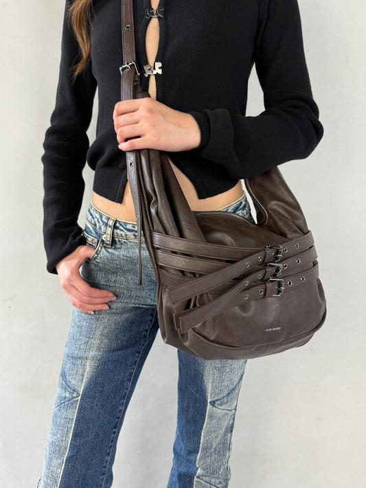 SAMO ONDOH - belt apple sling bag L brushed chocolate (DISPATCH IN 48HRS)