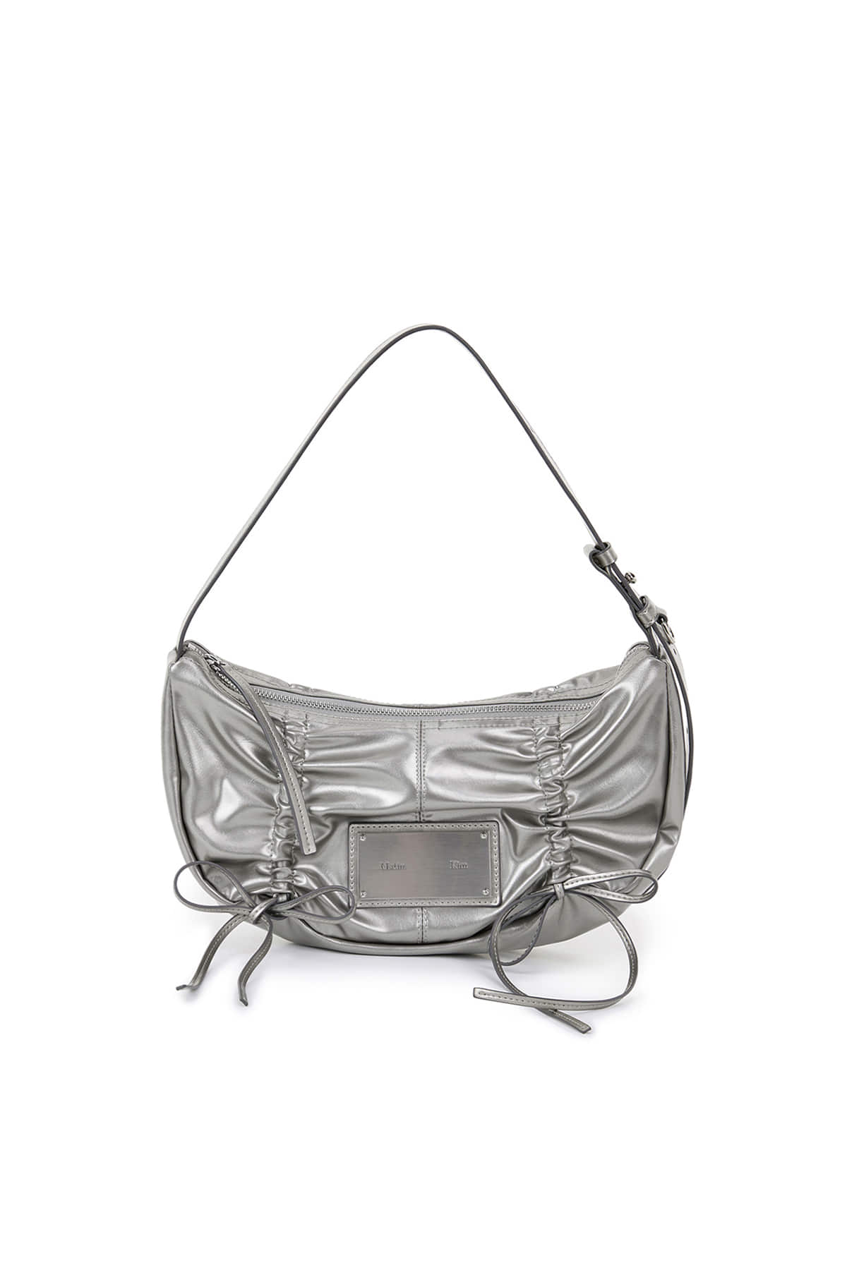 MATIN KIM - HALF SHIRRING RIBBON ROUND BAG IN DARK SILVER