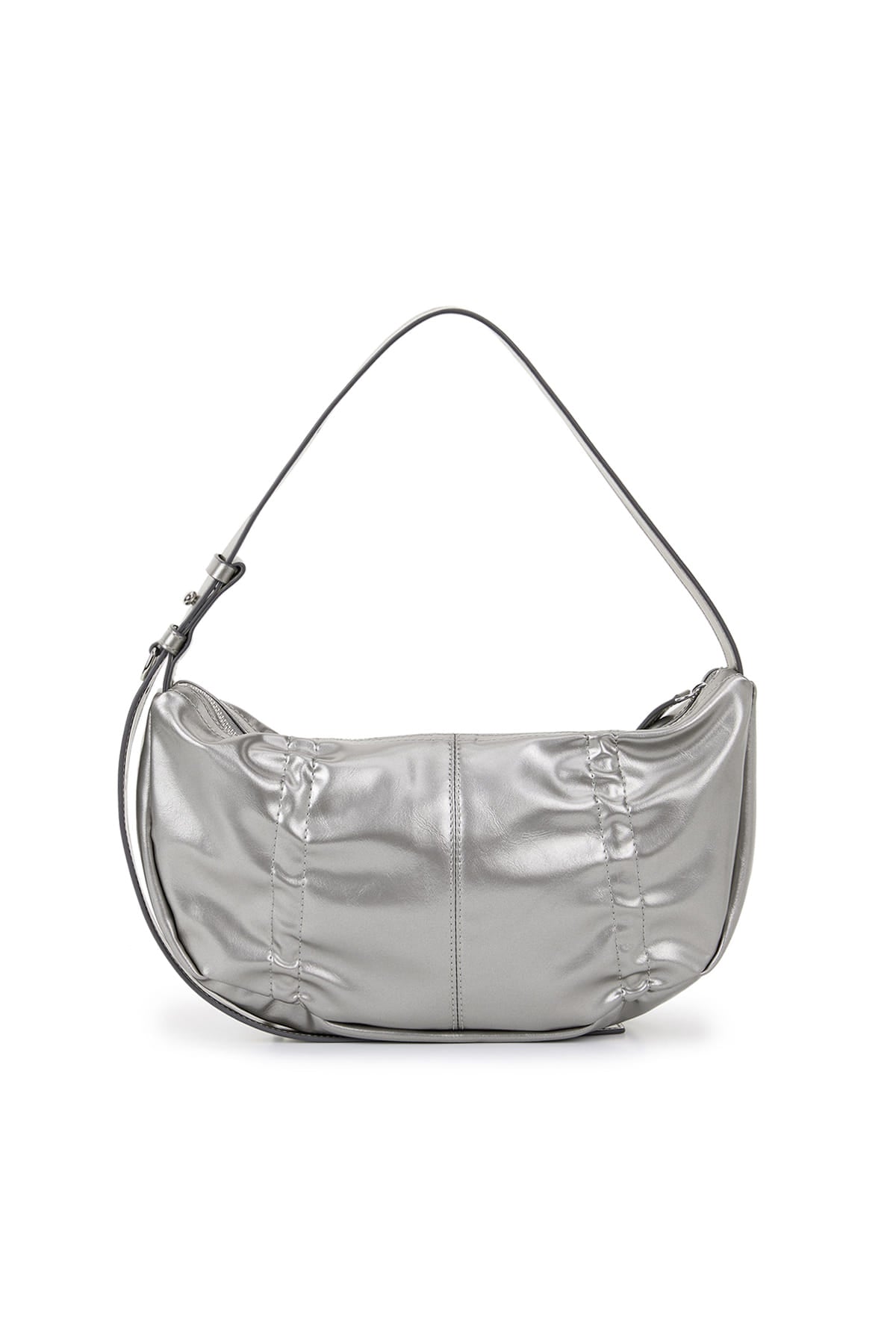 MATIN KIM - HALF SHIRRING RIBBON ROUND BAG IN DARK SILVER