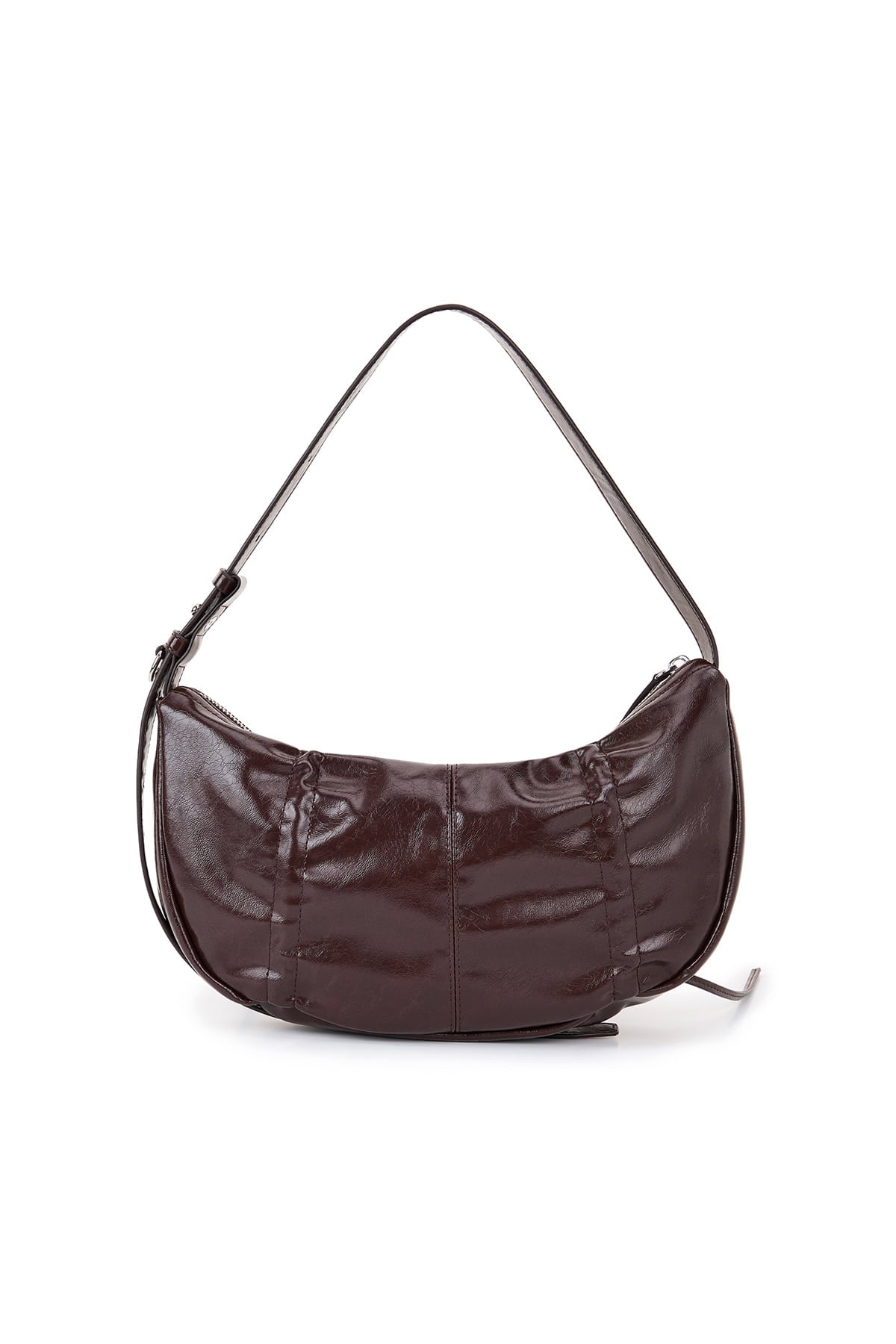 MATIN KIM - HALF SHIRRING RIBBON ROUND BAG IN DARK BROWN