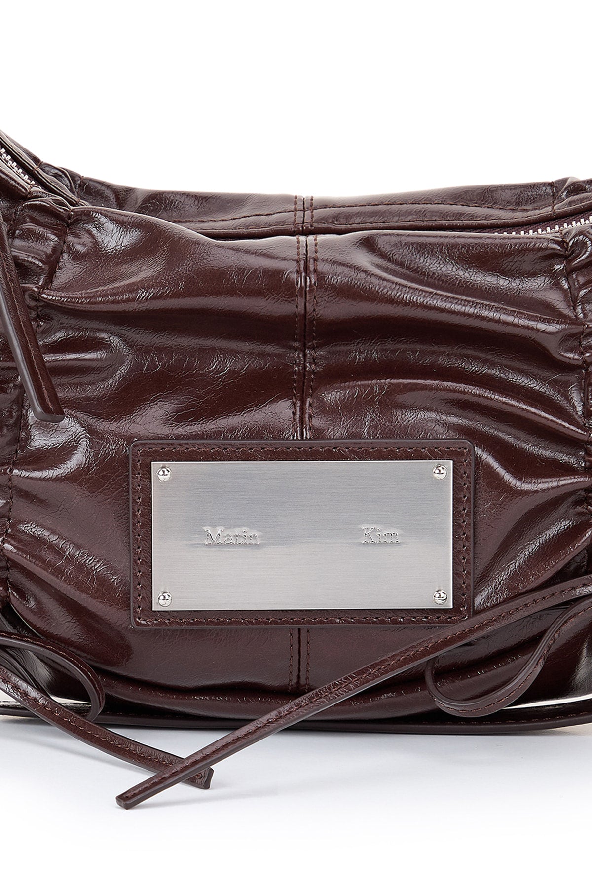 MATIN KIM - HALF SHIRRING RIBBON ROUND BAG IN DARK BROWN