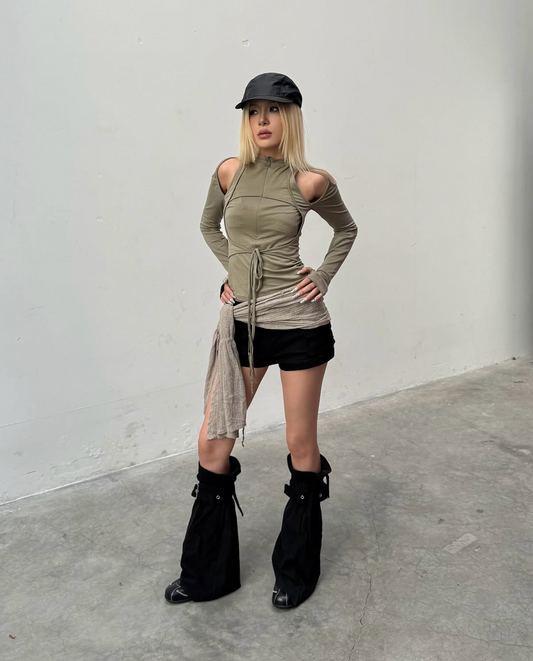 Sagittarius.A+ - Swirling Cut-out Long Sleeve Khaki (Dispatch in 48hrs)