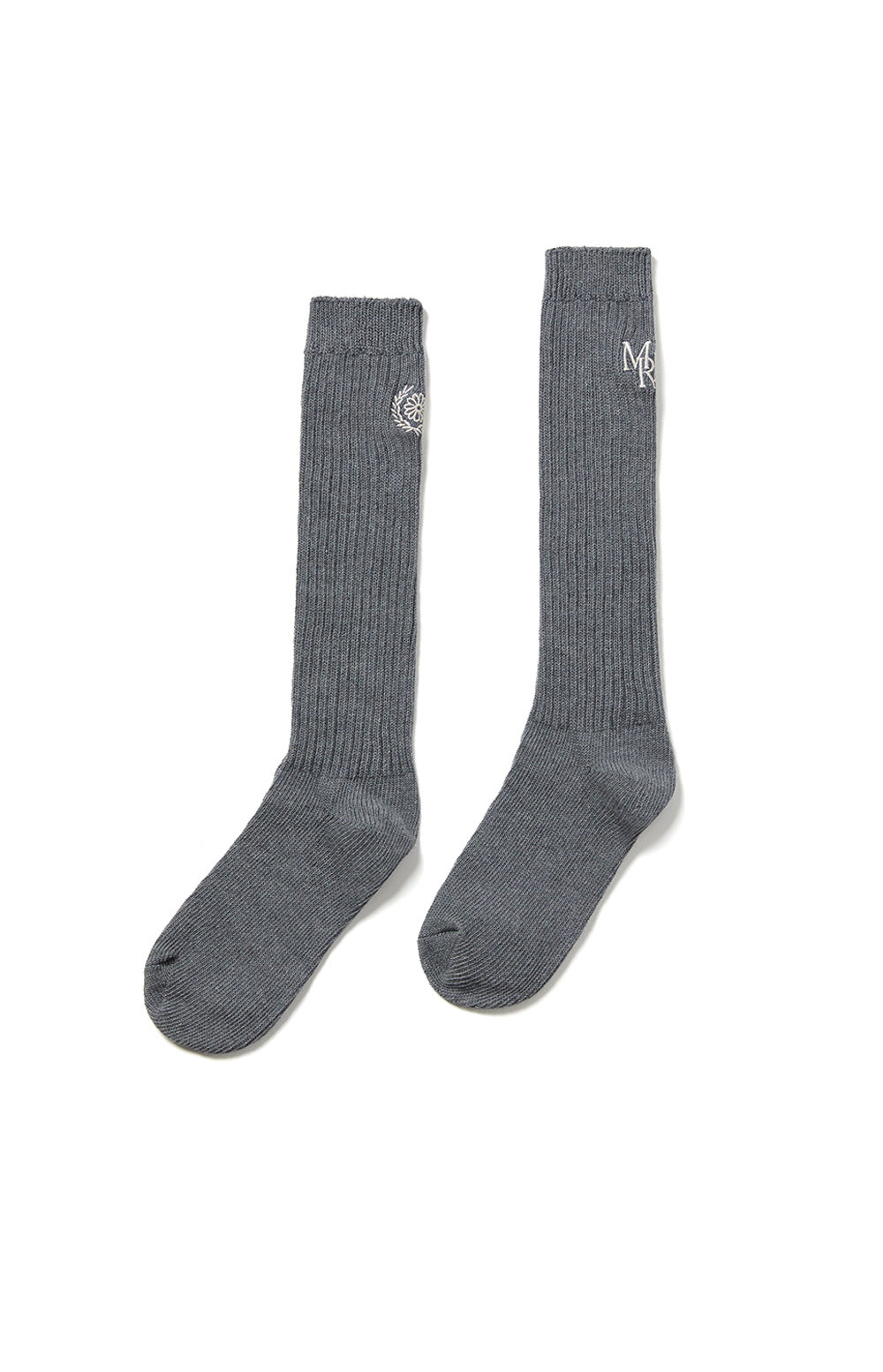 MARDI MERCREDI -  LONG SOCKS MRD LOGO_CHARCOAL BEIGE