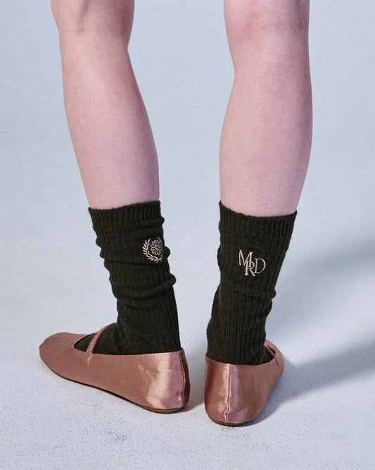 MARDI MERCREDI -  LONG SOCKS MRD LOGO_DARKBROWN KHAKI