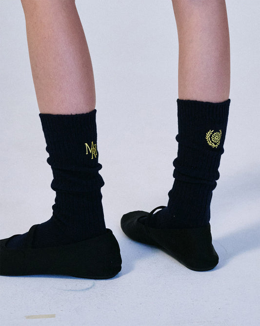 MARDI MERCREDI -  LONG SOCKS MRD LOGO_NAVY YELLOW