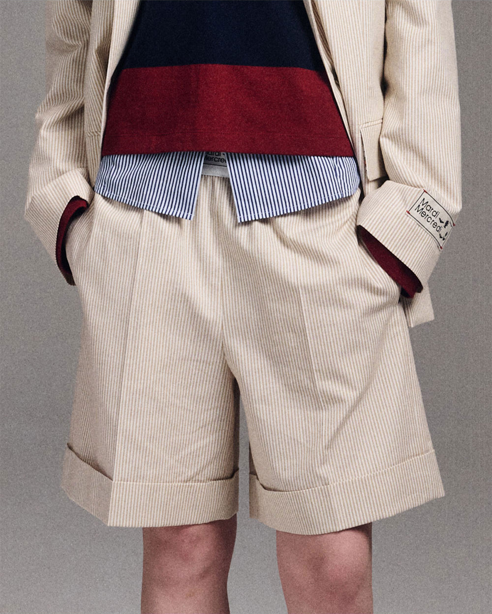 MARDI MERCREDI -  OXFORD BERMUDA SHORTS STRIPE_BEIGE