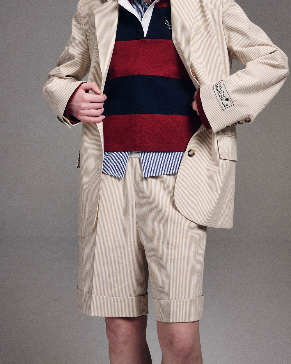 MARDI MERCREDI -  OXFORD BERMUDA SHORTS STRIPE_BEIGE