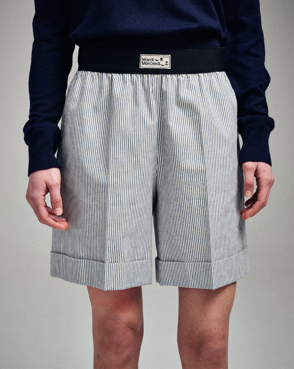 MARDI MERCREDI -  OXFORD BERMUDA SHORTS STRIPE_GREY