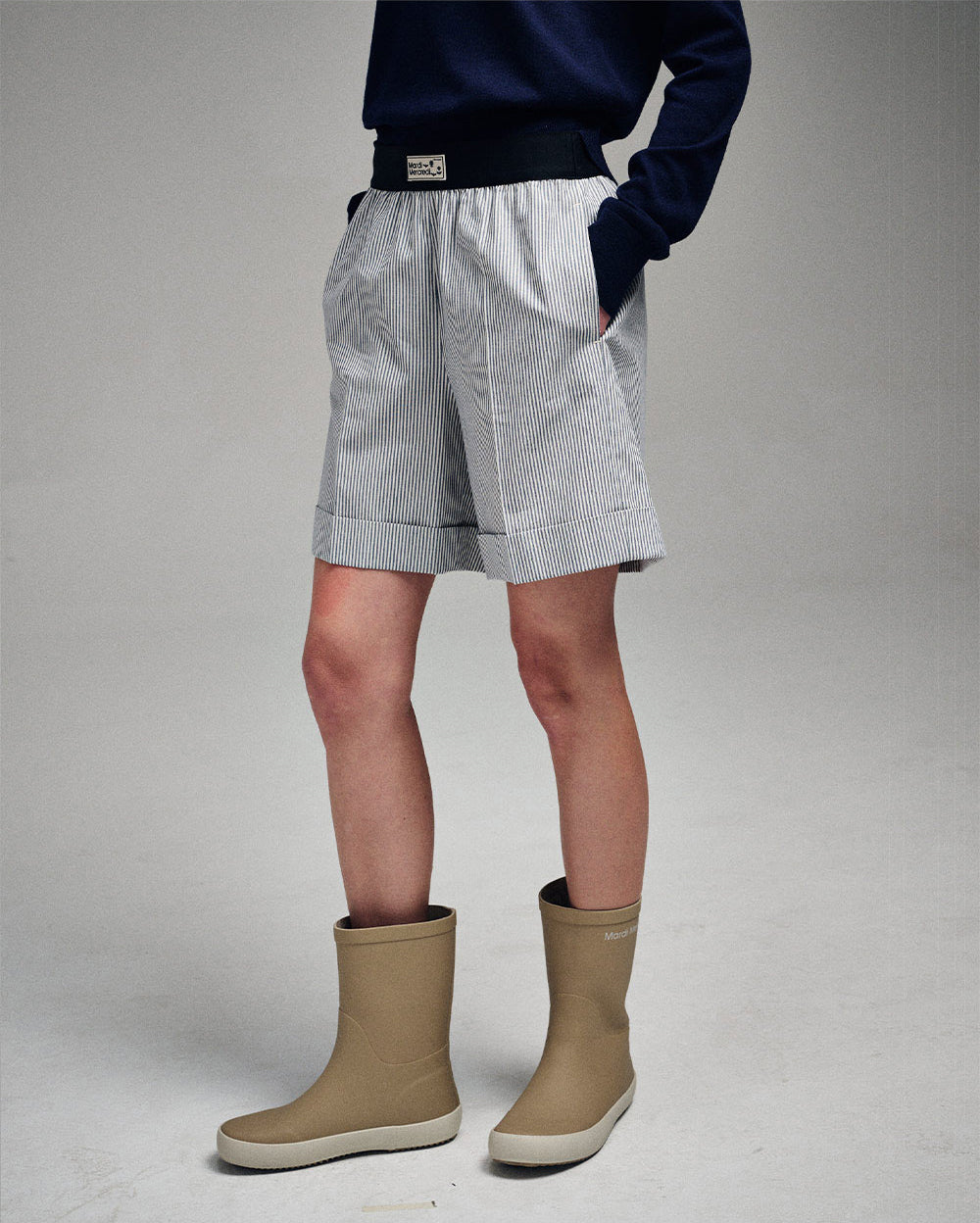 MARDI MERCREDI -  OXFORD BERMUDA SHORTS STRIPE_GREY