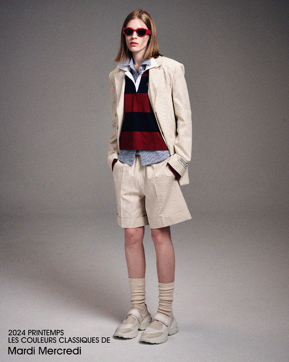 MARDI MERCREDI -  OXFORD JACKET STRIPE_BEIGE