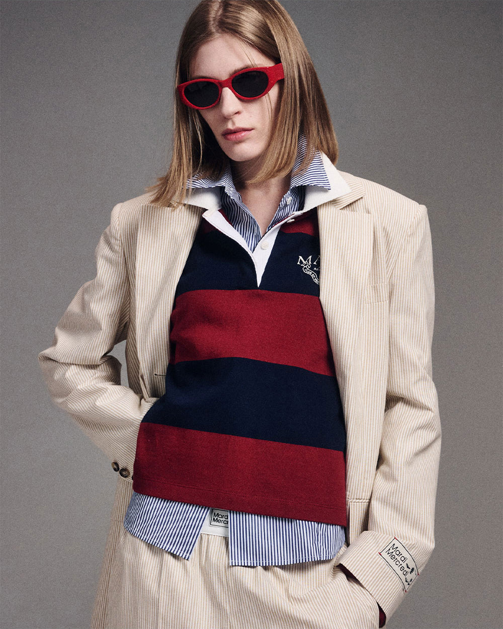 MARDI MERCREDI -  OXFORD JACKET STRIPE_BEIGE