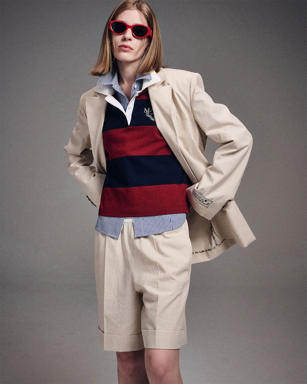 MARDI MERCREDI -  OXFORD JACKET STRIPE_BEIGE