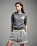 MARDI MERCREDI -  RACCOON BLENDED TOP SHORT SLEEVE SATIN SPADE_GREY