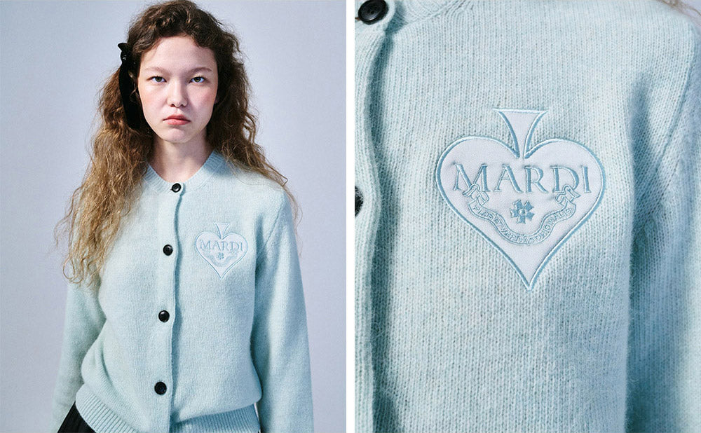 MARDI MERCREDI -  RACCOON BLENDED CARDIGAN ROUND NECK SPADE_BABYBLUE