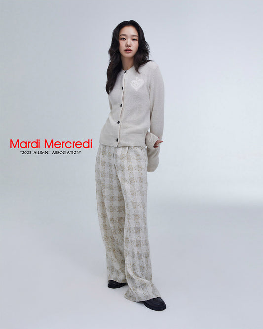 MARDI MERCREDI -  RACCOON BLENDED CARDIGAN ROUND NECK SPADE_IVORY