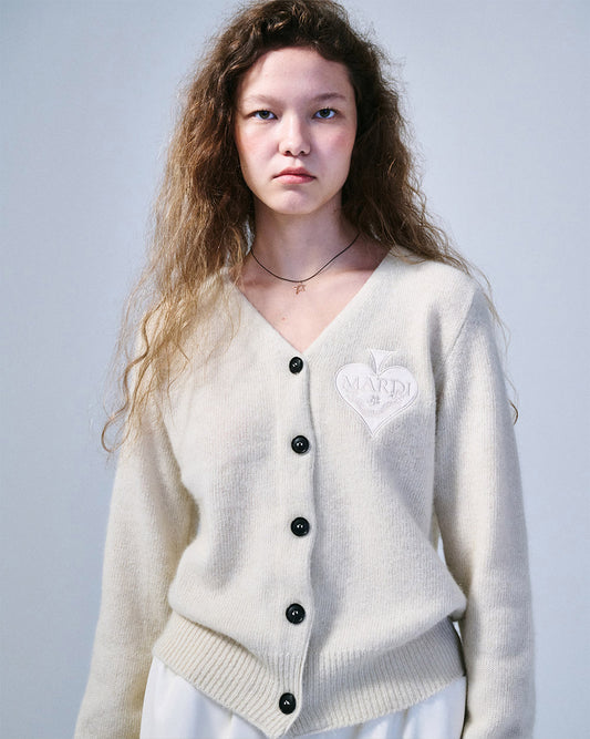 MARDI MERCREDI -  RACCOON BLENDED CARDIGAN V NECK SPADE_CREAM