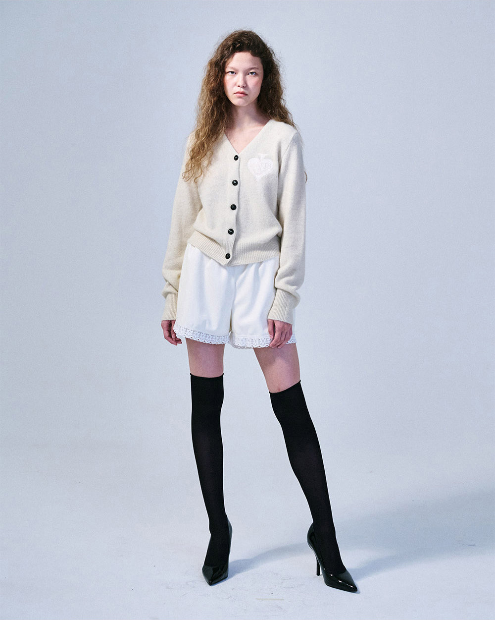 MARDI MERCREDI -  RACCOON BLENDED CARDIGAN V NECK SPADE_CREAM