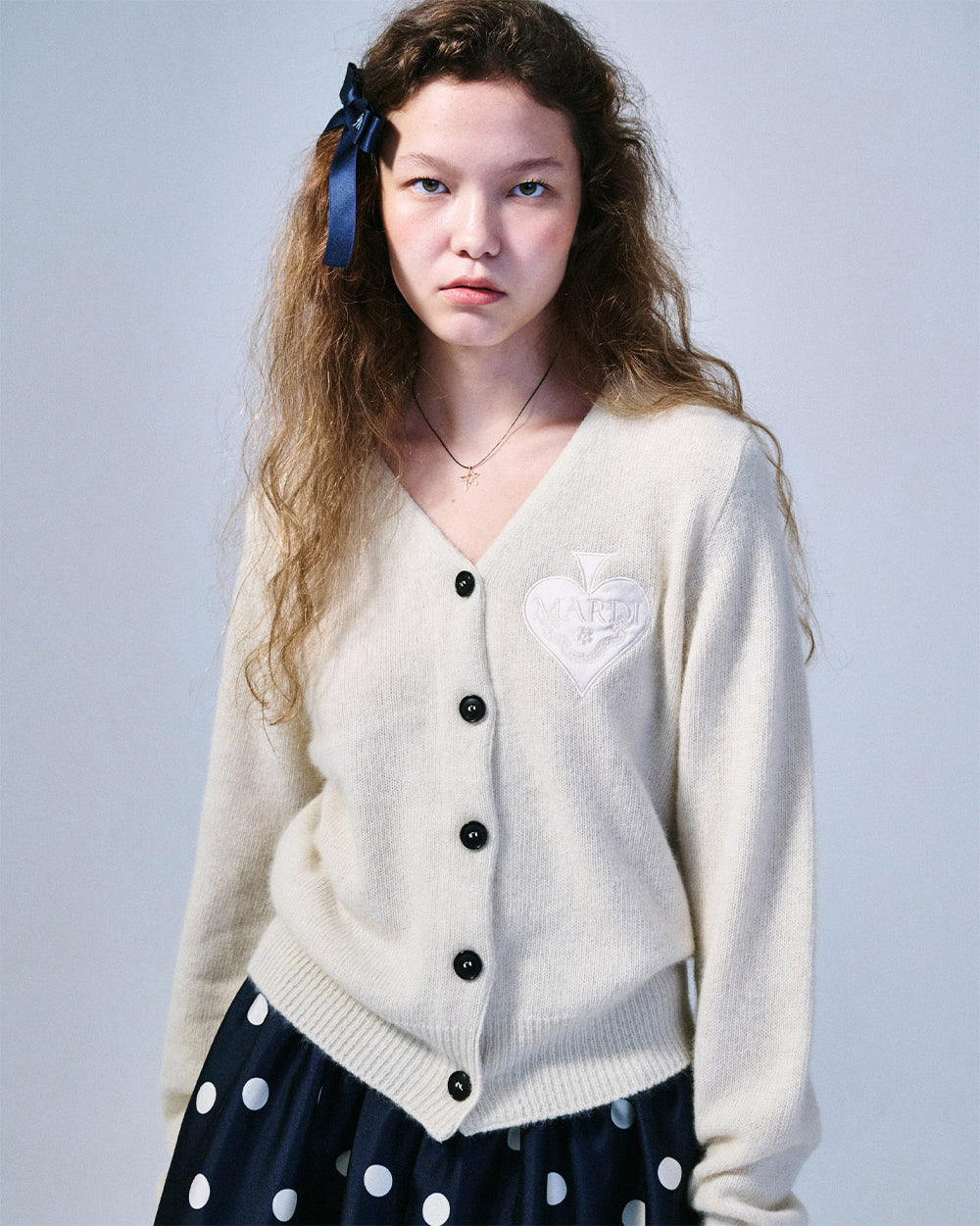 MARDI MERCREDI -  RACCOON BLENDED CARDIGAN V NECK SPADE_CREAM