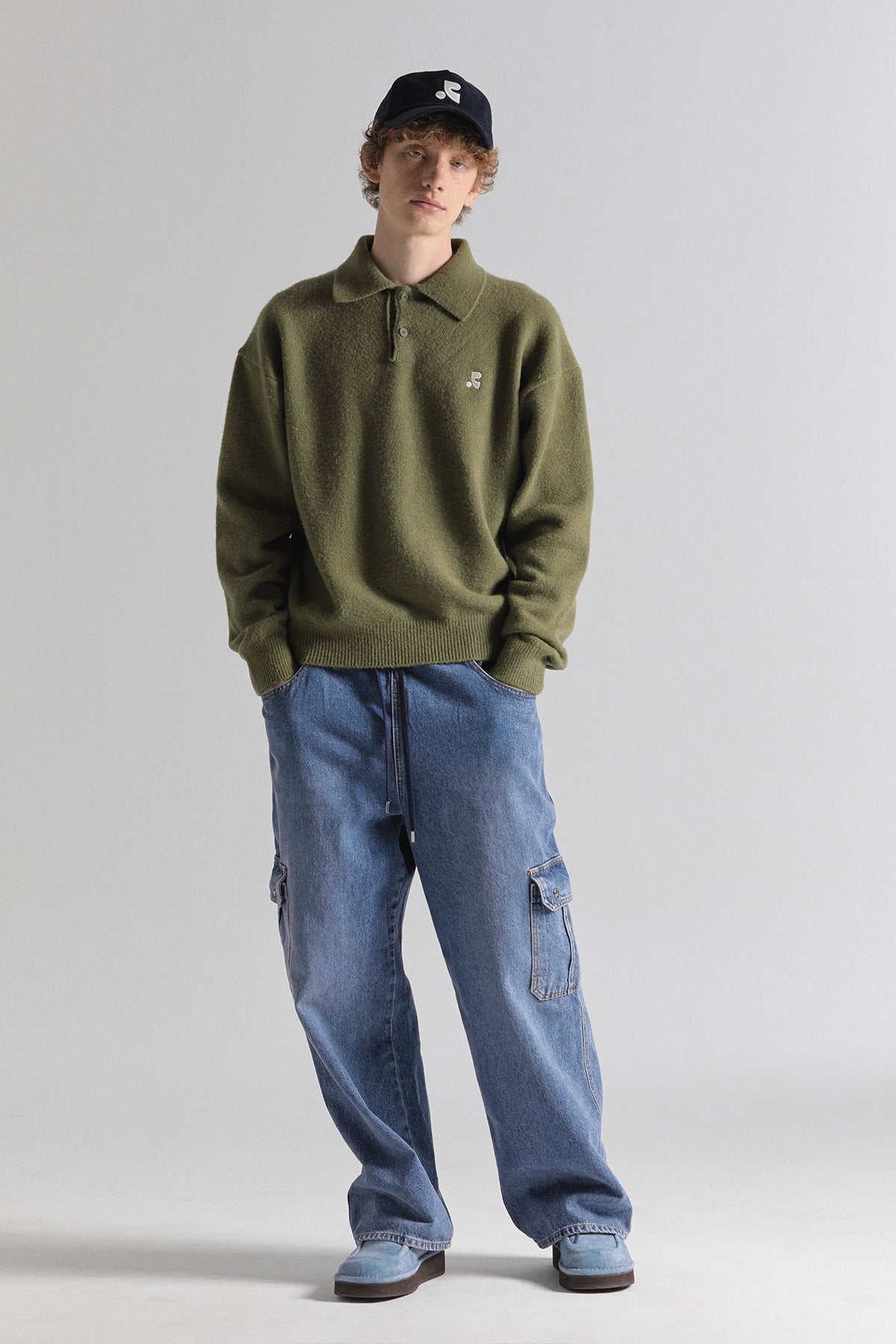 REST & RECREATION -  RR OVERSIZE POLO KNIT TOP - GREEN