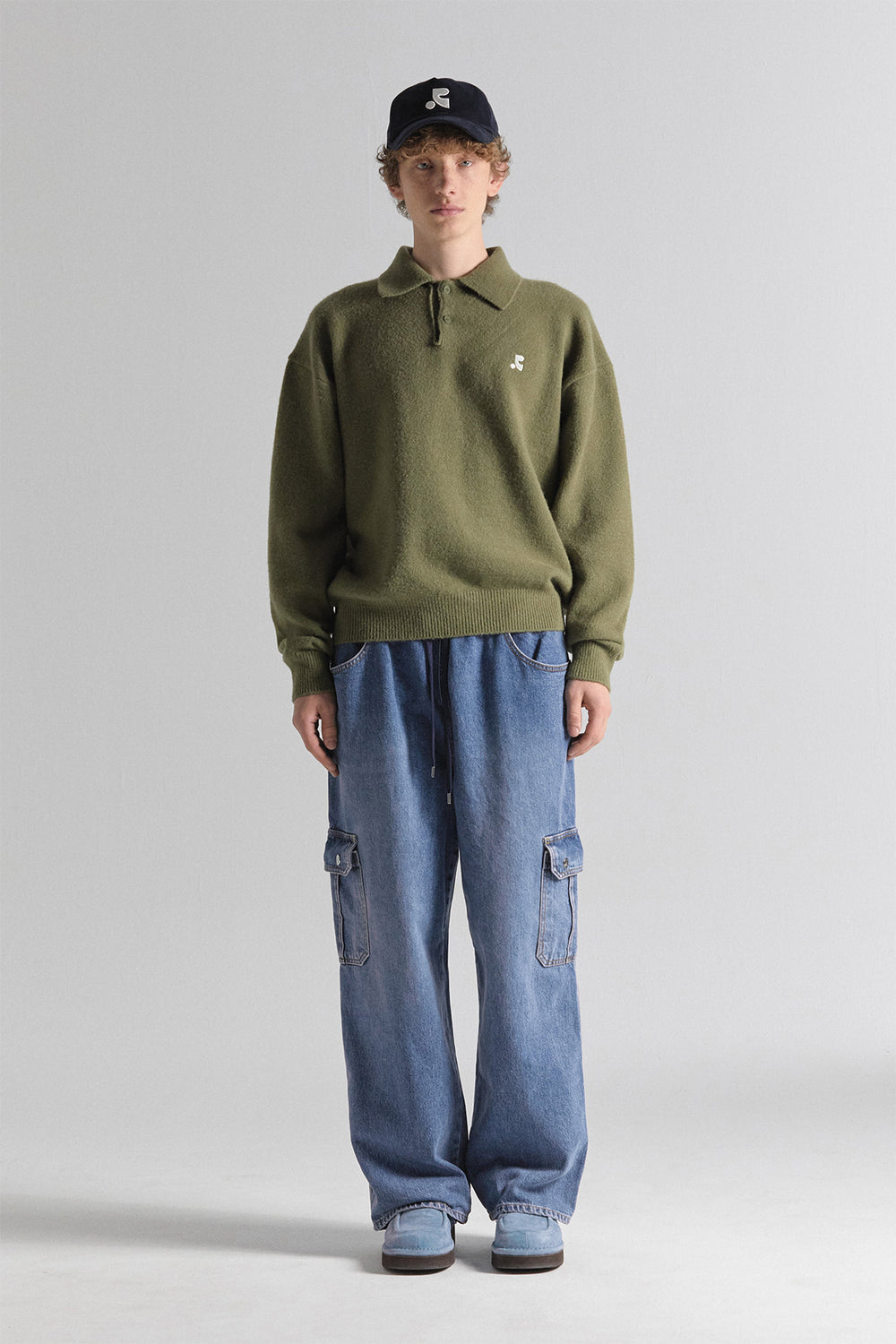 REST & RECREATION -  RR OVERSIZE POLO KNIT TOP - GREEN