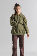 REST & RECREATION -  RR OVERSIZE POLO KNIT TOP - GREEN