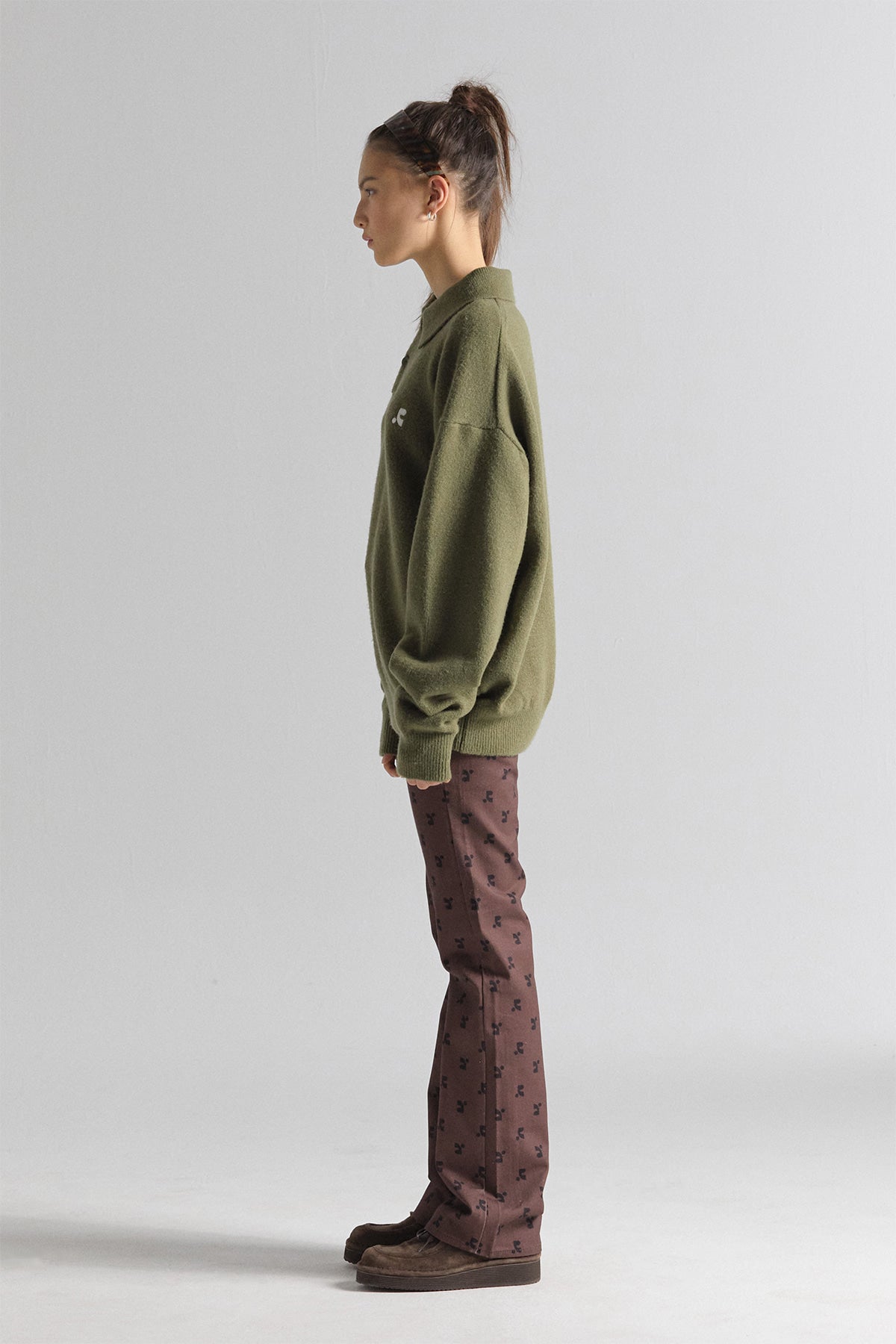 REST & RECREATION -  RR OVERSIZE POLO KNIT TOP - GREEN