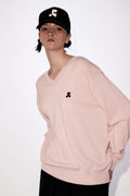 REST & RECREATION -  RR LOGO OVERSIZE V NECK TOP - PINK