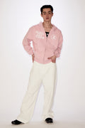 REST & RECREATION -  RR LOGO STITCH ZIP-UP HOODIE - PINK