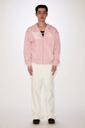 REST & RECREATION -  RR LOGO STITCH ZIP-UP HOODIE - PINK