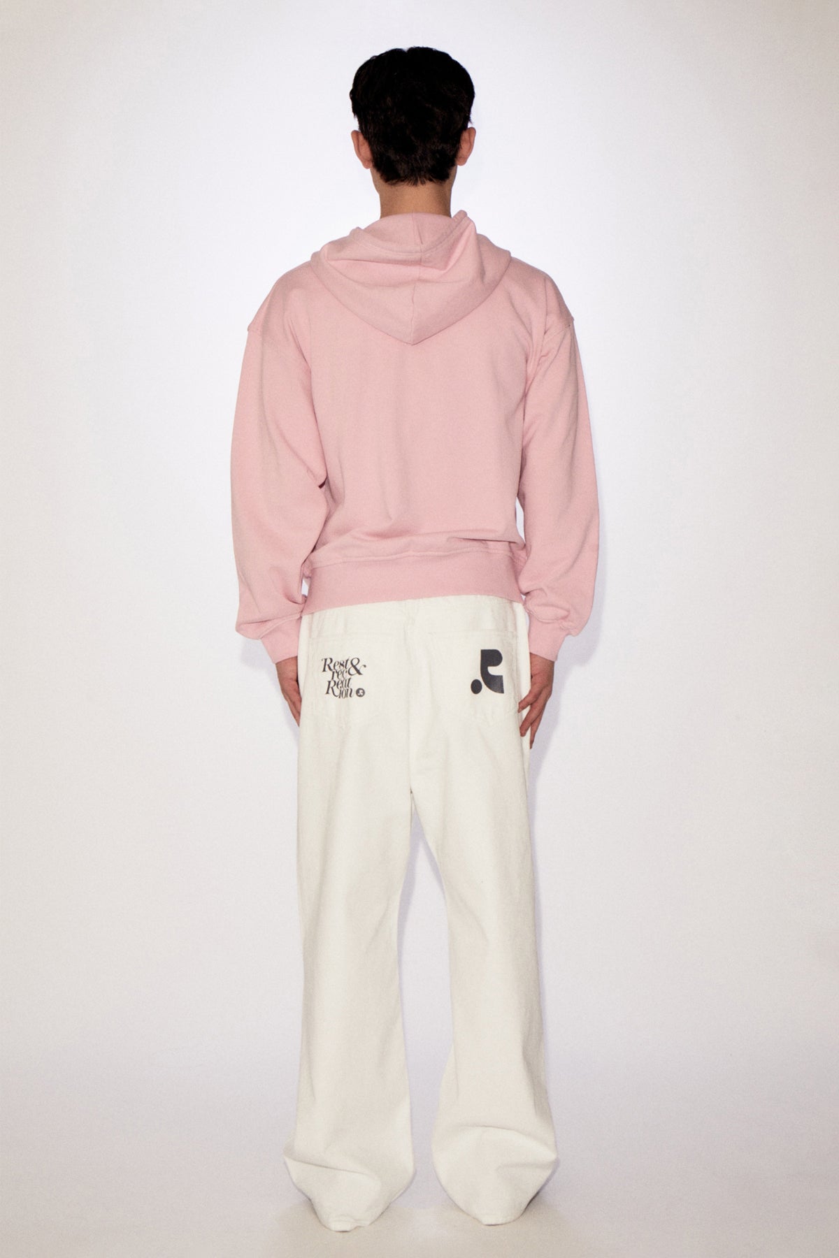 REST & RECREATION -  RR LOGO STITCH ZIP-UP HOODIE - PINK