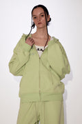 REST & RECREATION -  RR LOGO STITCH ZIP-UP HOODIE - YELLOWISH GREEN