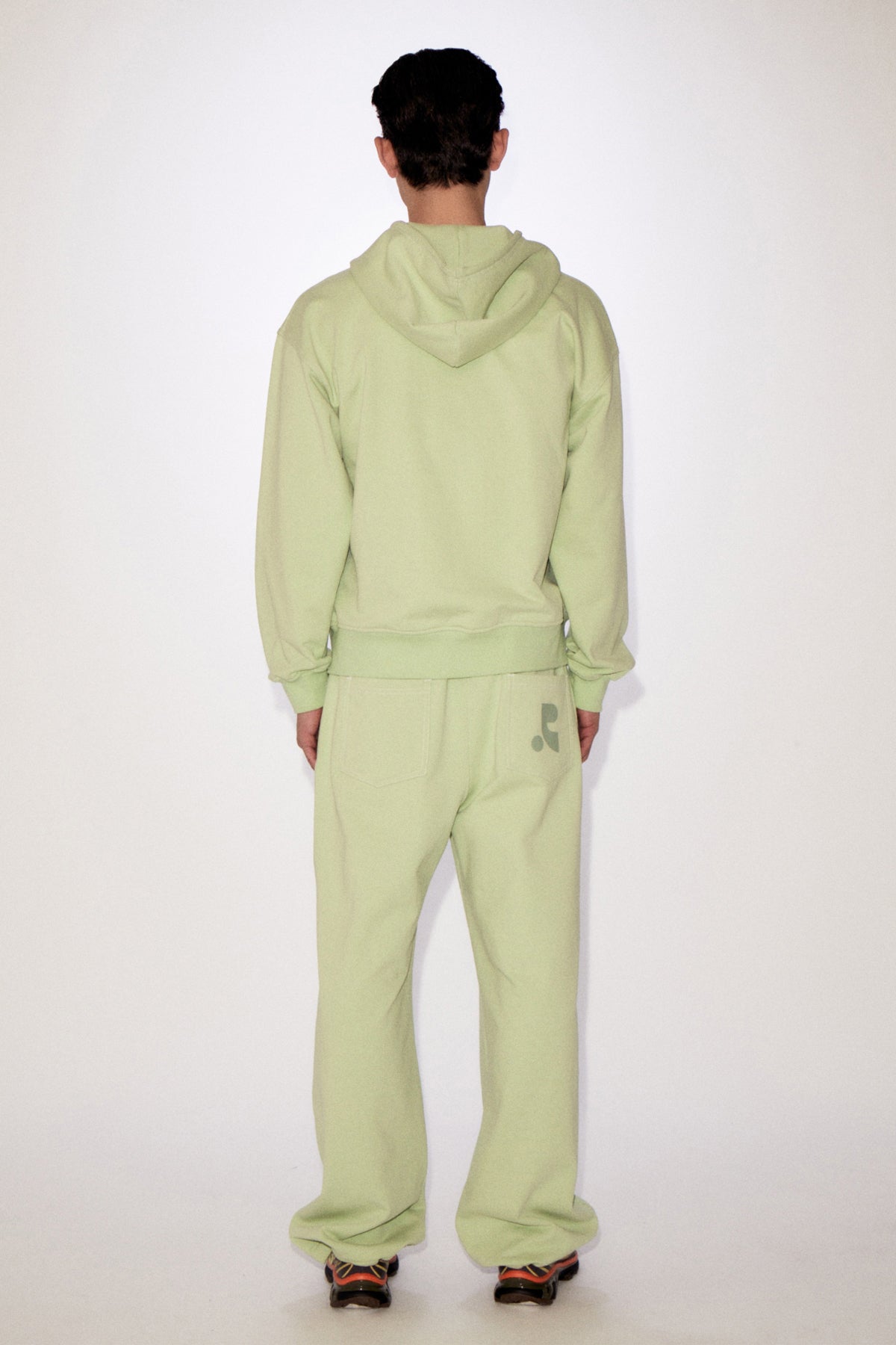 REST & RECREATION -  RR LOGO STITCH ZIP-UP HOODIE - YELLOWISH GREEN