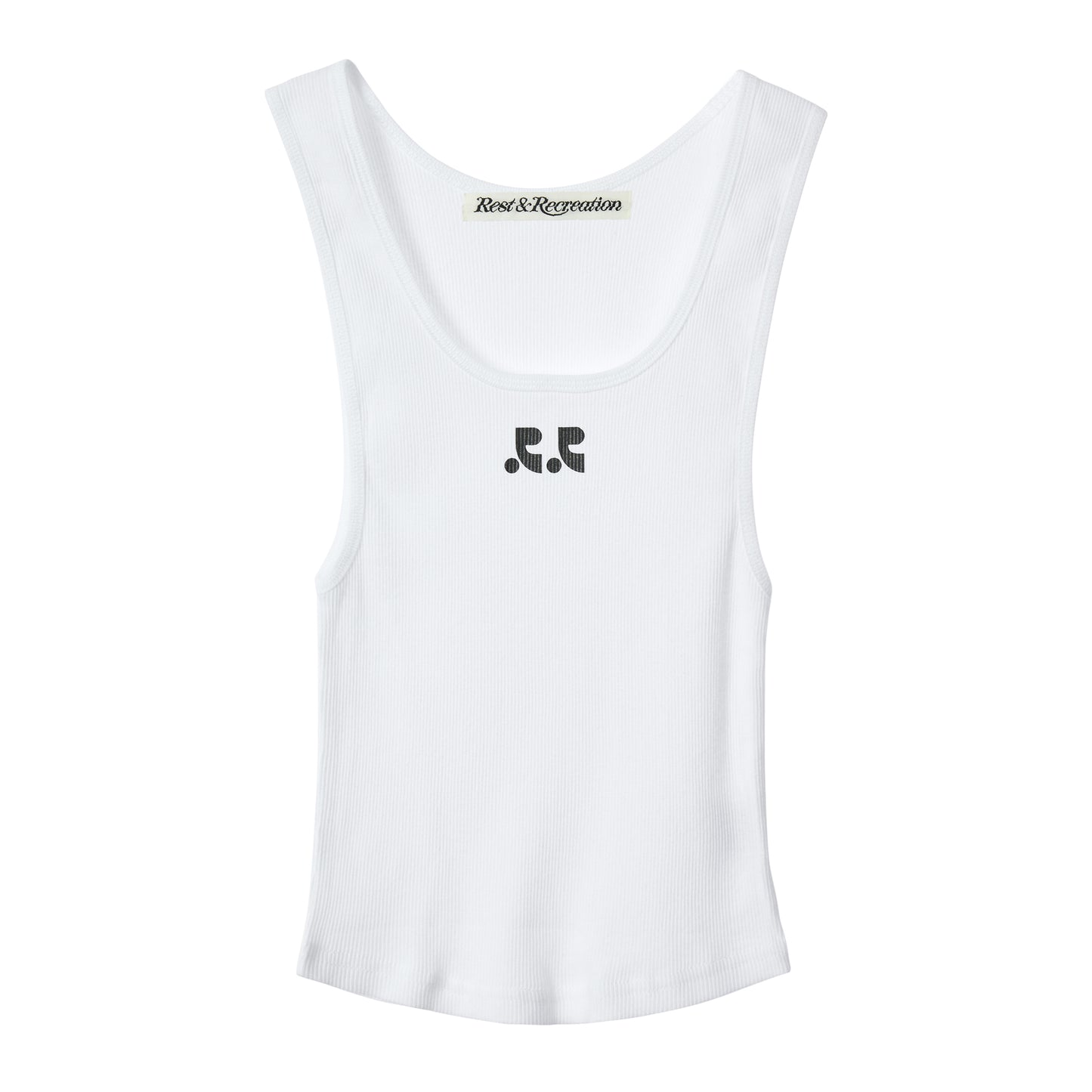 REST & RECREATION -  RR LOGO SHORT TANK TOP - WHITE