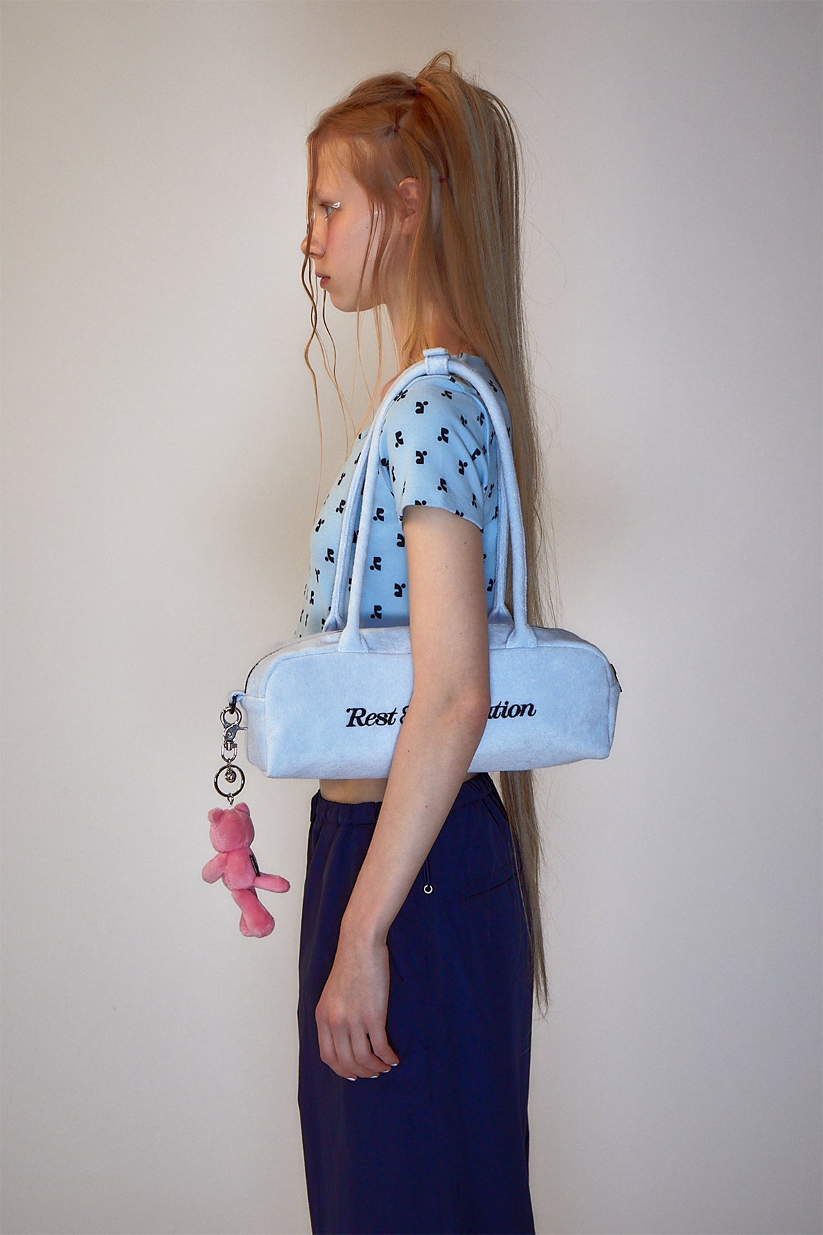 REST & RECREATION -  RR LOGO TERRY SHOULDER BAG - SKYBLUE