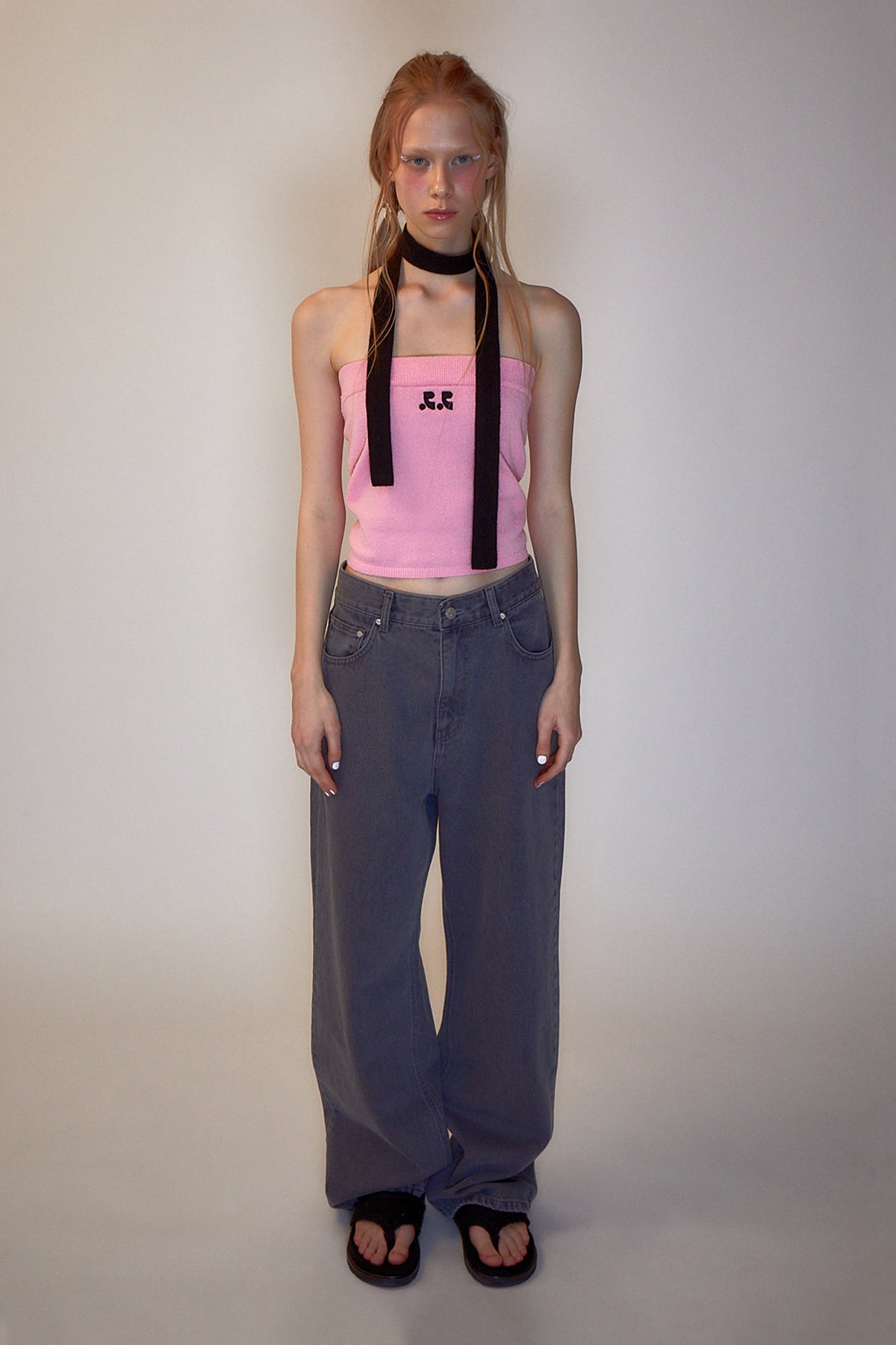 REST & RECREATION - RR LOGO KNIT TUBE TOP - PINK