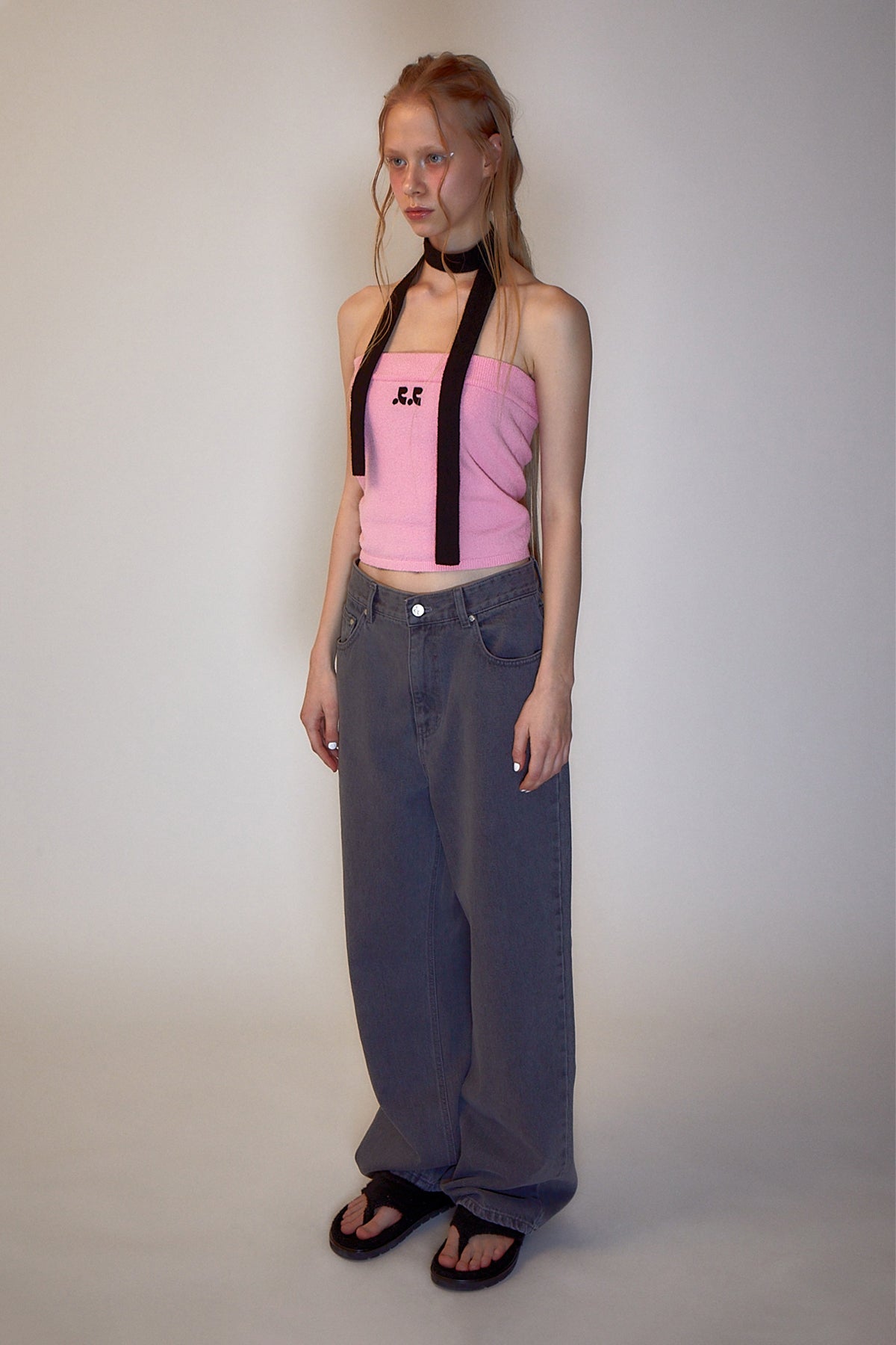 REST & RECREATION -  RR LOGO KNIT TUBE TOP - PINK