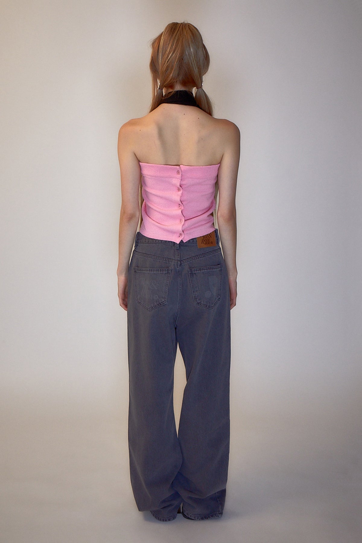 REST & RECREATION -  RR LOGO KNIT TUBE TOP - PINK