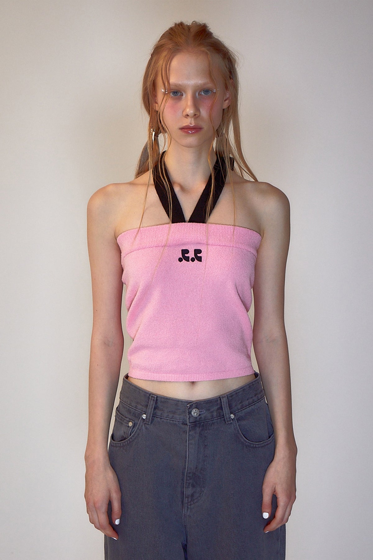 REST & RECREATION -  RR LOGO KNIT TUBE TOP - PINK