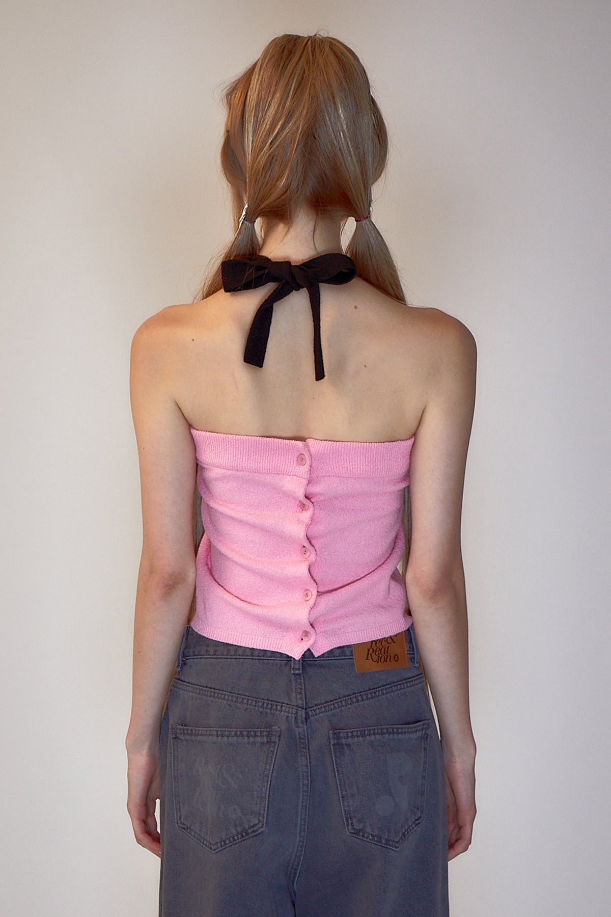 REST & RECREATION -  RR LOGO KNIT TUBE TOP - PINK