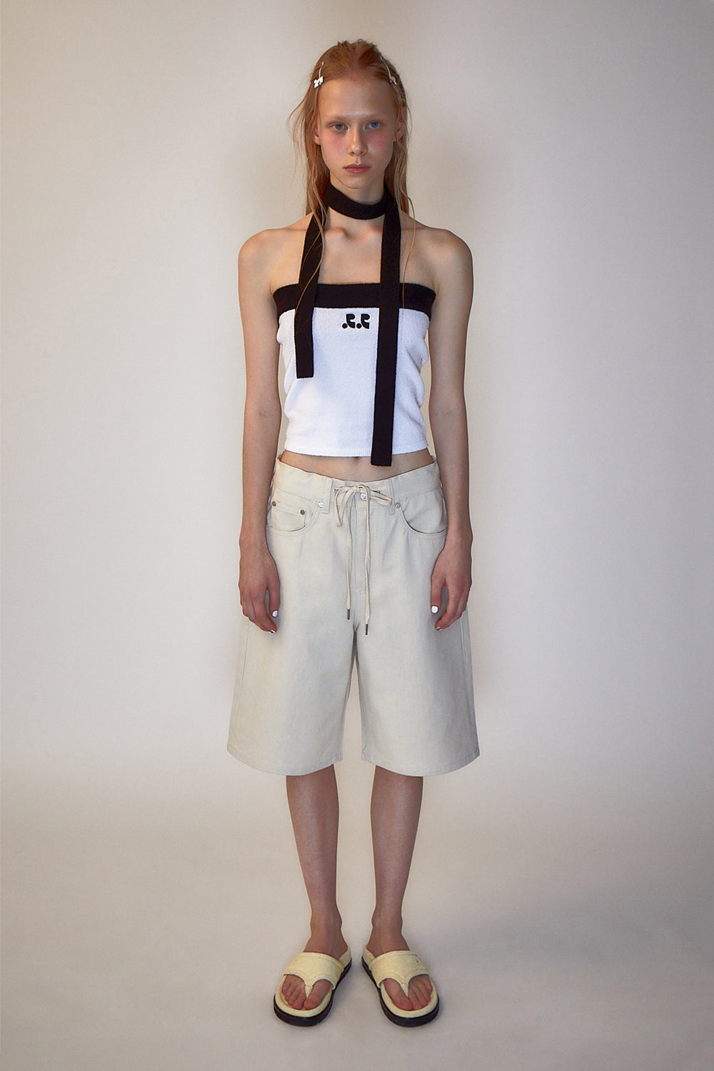 REST & RECREATION -  RR LOGO KNIT TUBE TOP - WHITE