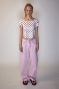 REST & RECREATION -  RR LOGO PATTERN SQUARE NECK T-SHIRT - PINK