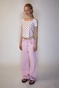 REST & RECREATION -  RR LOGO PATTERN SQUARE NECK T-SHIRT - PINK